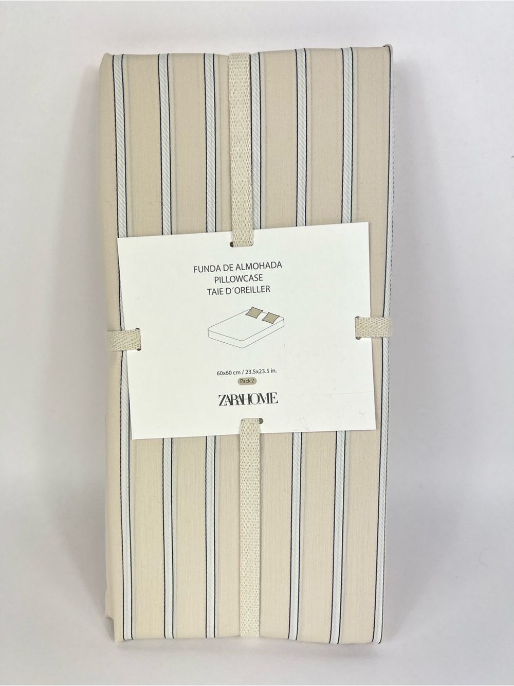 Zara Home Square Pillowcases Tan Black White Striped Funda De Almohada 2 Pc NEW